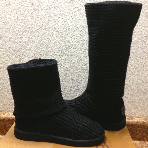 UGG CLASSIC CARDY TRIPLET KNIT BLACK BOOT US 9 - Picture 2 of 3